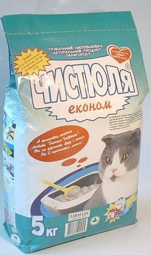 Чистюля Эконом. Минеральный наполнитель для кошачьего туалета с лавандой (средний), 5 кг
