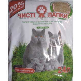 Чистые лапки Эконом. Древесный наполнитель для туалетов домашних животных, 6 кг