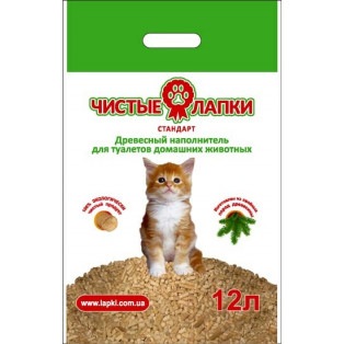 Чистые лапки Стандарт. Древесный наполнитель для туалетов домашних животных, 3 кг
