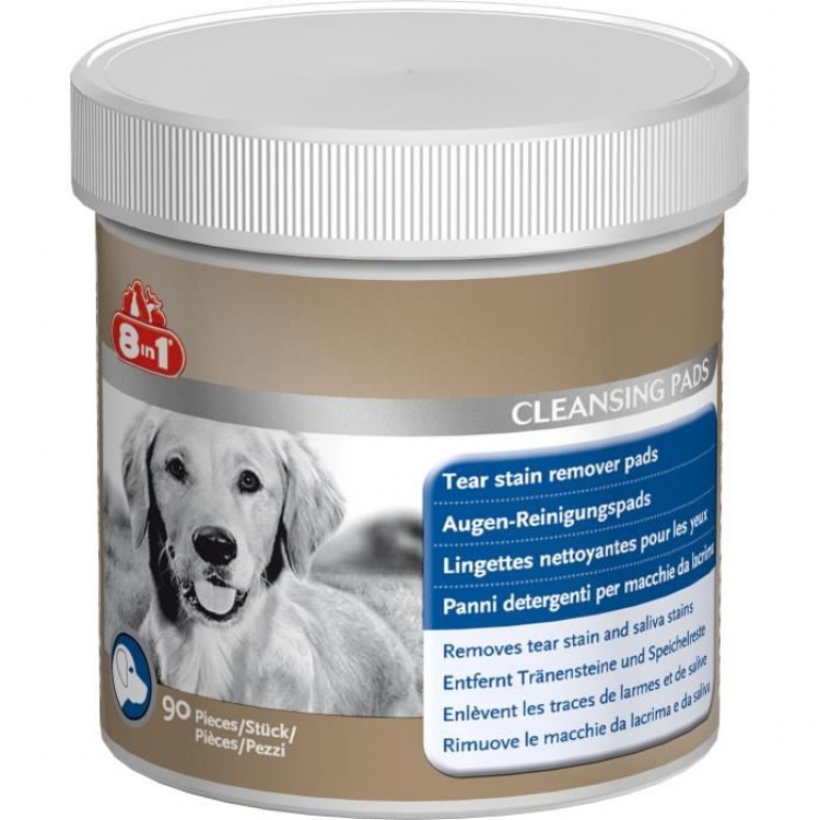 Tear Stain Remover Pads. Салфетки для очищения глаз собак, 90 шт. 8in1 (8в1)