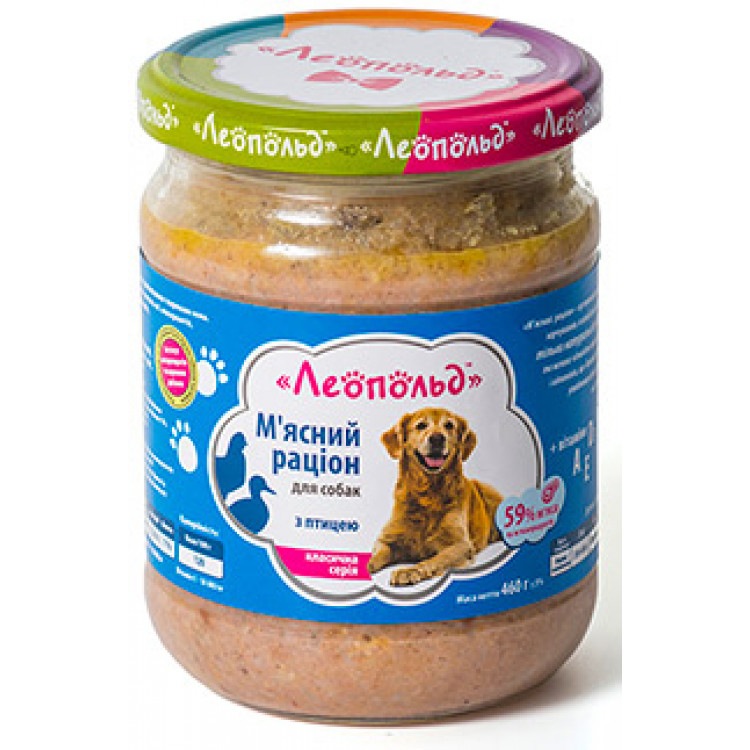 Мясной рацион для собак (с птицей), 460г. ТМ 'Леопольд'