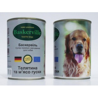 Baskerville (Баскервиль). Консервы для собак с телятиной и мясом гуся, 400 гр