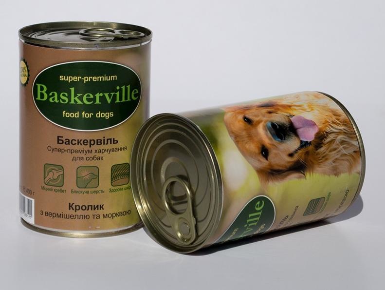 Baskerville (Баскервиль). Консервы для собак с кроликом, вермишелью и морковью, 400 гр