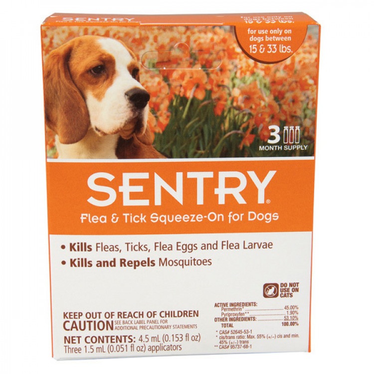 Sentry (Сентри). Капли от блох, клещей и комаров для собак весом 7-15 кг