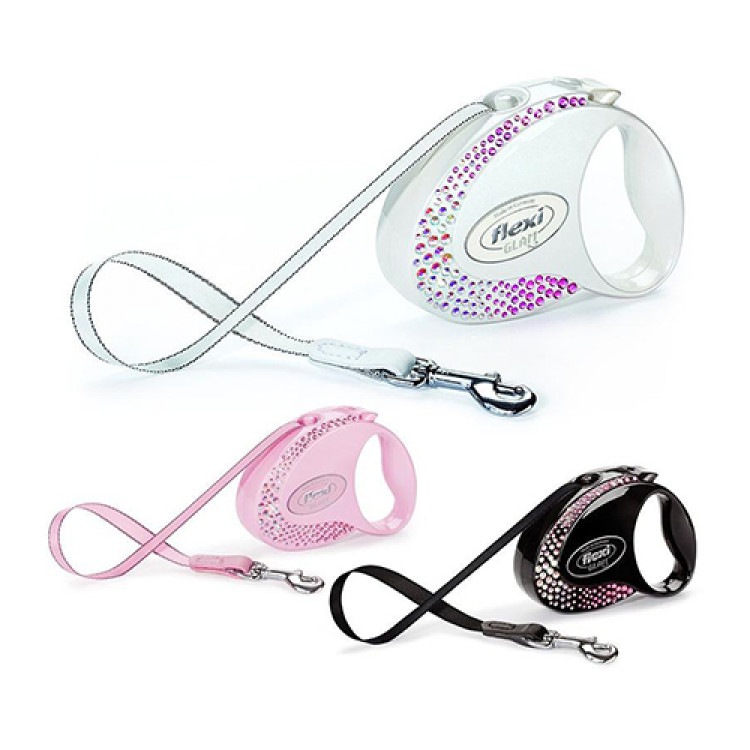 Поводок-рулетка Glam S (3 м, лента, до 12 кг, Черный оникс, композиция). Flexi (Флекси)