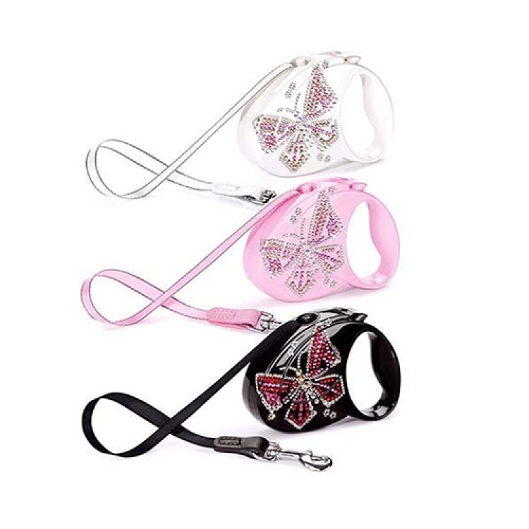 Поводок-рулетка Glam M (5 м, лента, до 25 кг, Белый перламутр, бабочка). Flexi (Флекси)