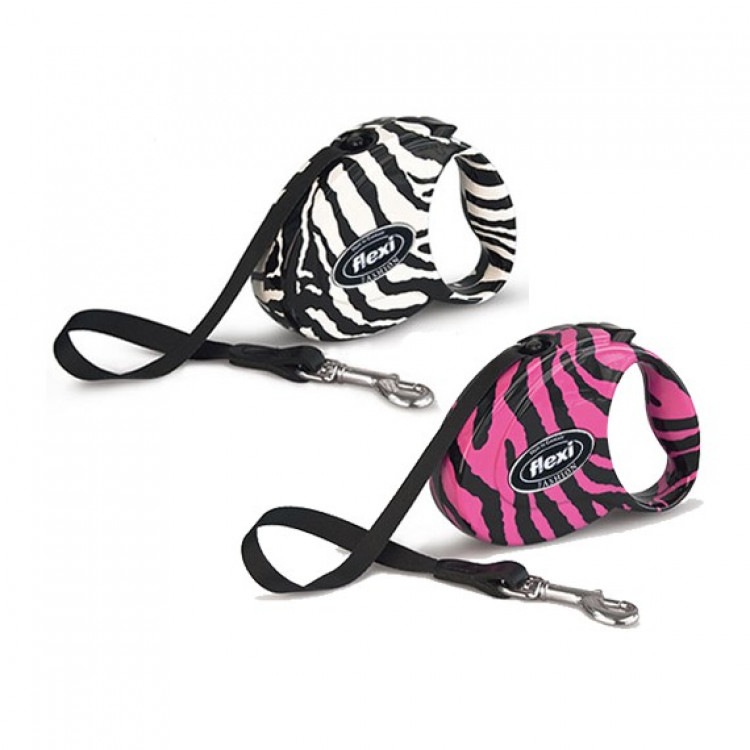 Поводок-рулетка Fashion Ladies S (3 м, лента, до 12 кг, Zebra белая). Flexi (Флекси)