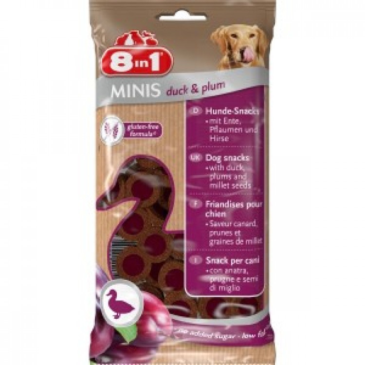 MINIS Duck and Plum. Лакомство для собак с уткой и сливами, 100 гр. 8in1 (8в1)