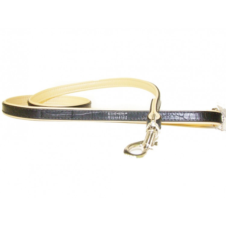 Поводок кожаный Collar ALLIGATOR, черный верх/перламутровый низ, 1.3 х 122 см. Collar (Коллар)