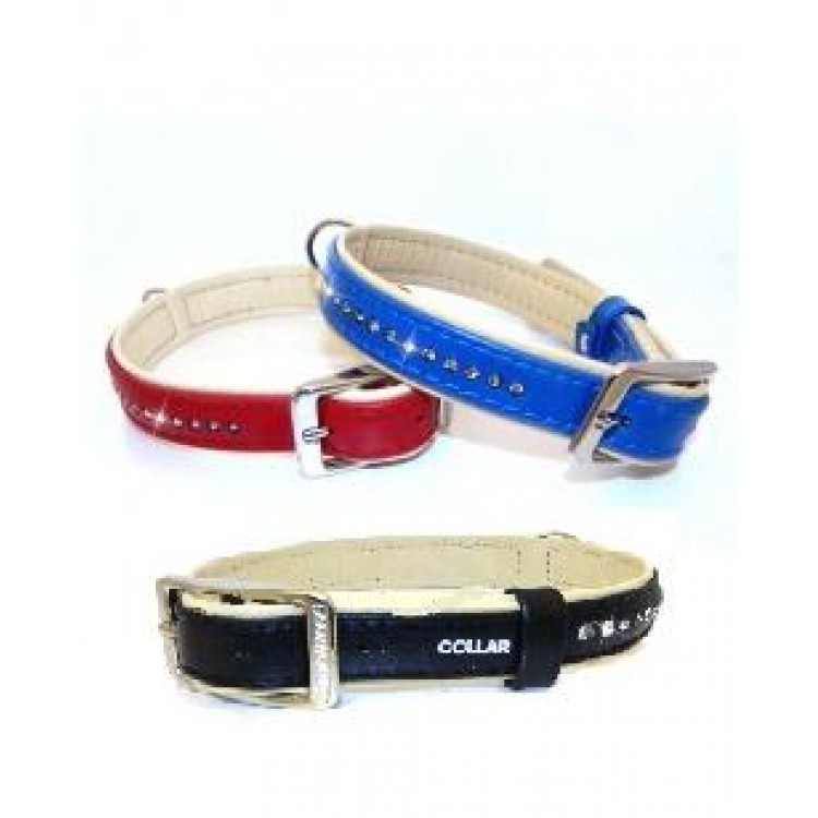 Ошейник кожаный Collar BRILLIANCE со стразами, красный, XXS. Collar (Коллар)