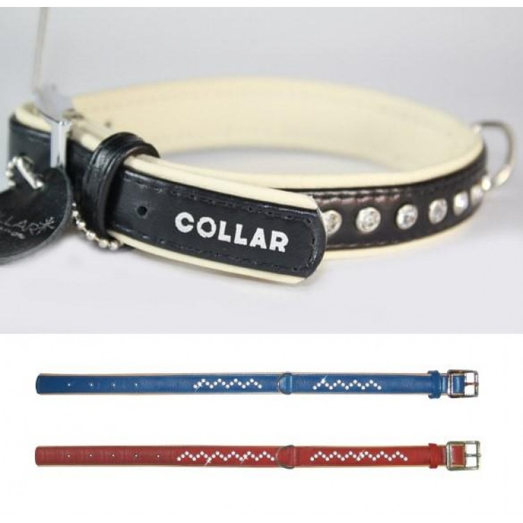 Ошейник кожаный Collar BRILLIANCE со стразами премиум класса, красный, XS. Collar (Коллар)