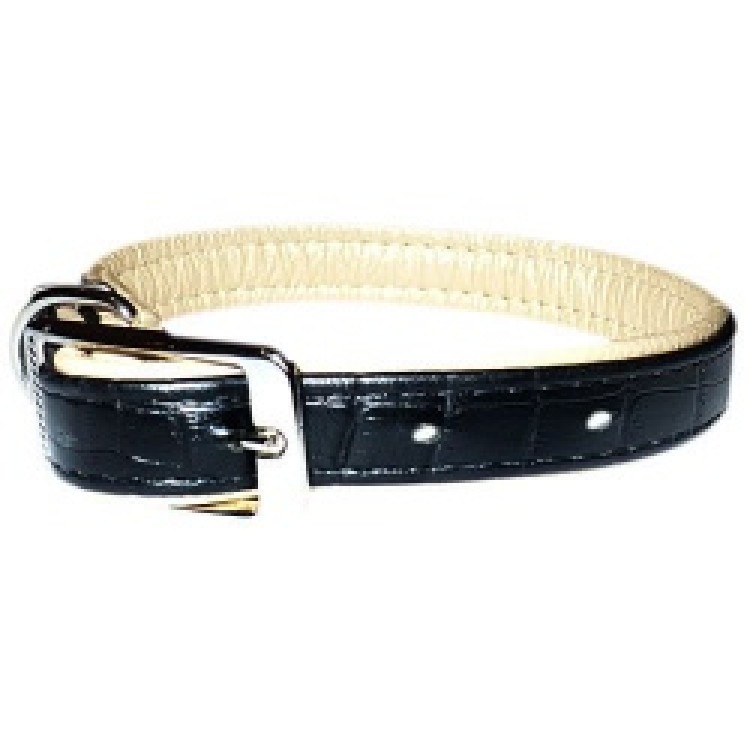 Ошейник кожаный Collar ALLIGATOR, черный верх/перламутровый низ, XXS. Collar (Коллар)