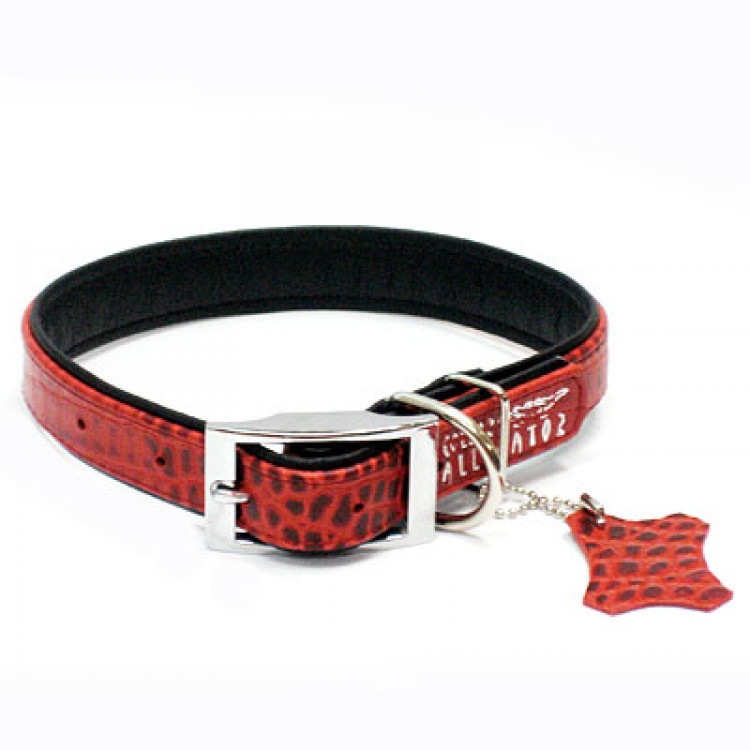 Ошейник кожаный Collar ALLIGATOR, красный верх/черный низ, XXS. Collar (Коллар)