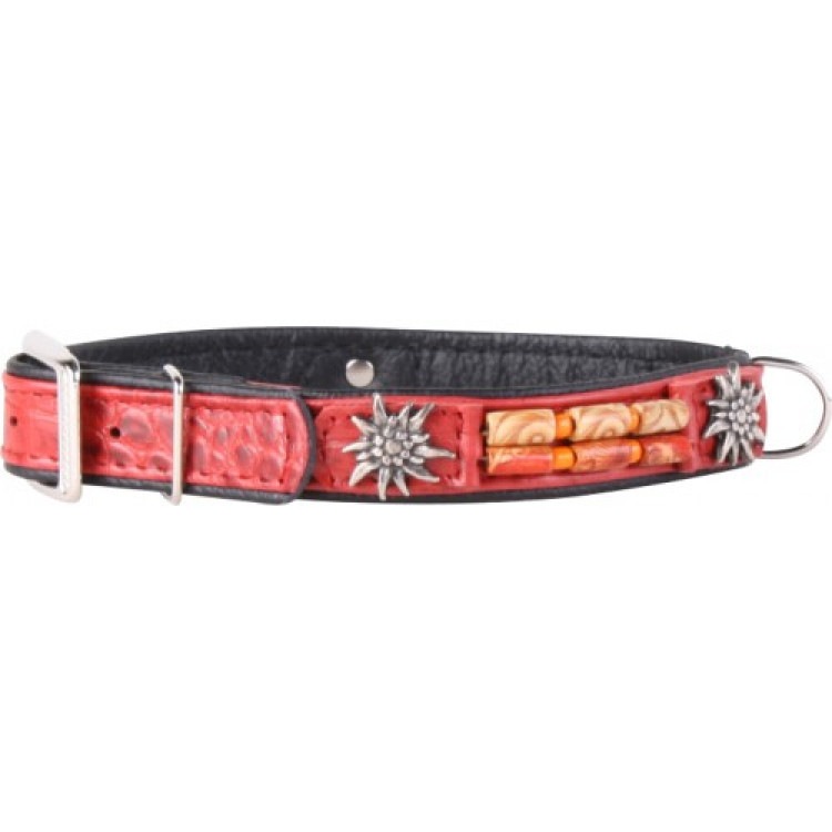 Ошейник кожаный Collar ALLIGATOR, красный верх/черный низ с деревянными украшениями, XS. Collar (Коллар)
