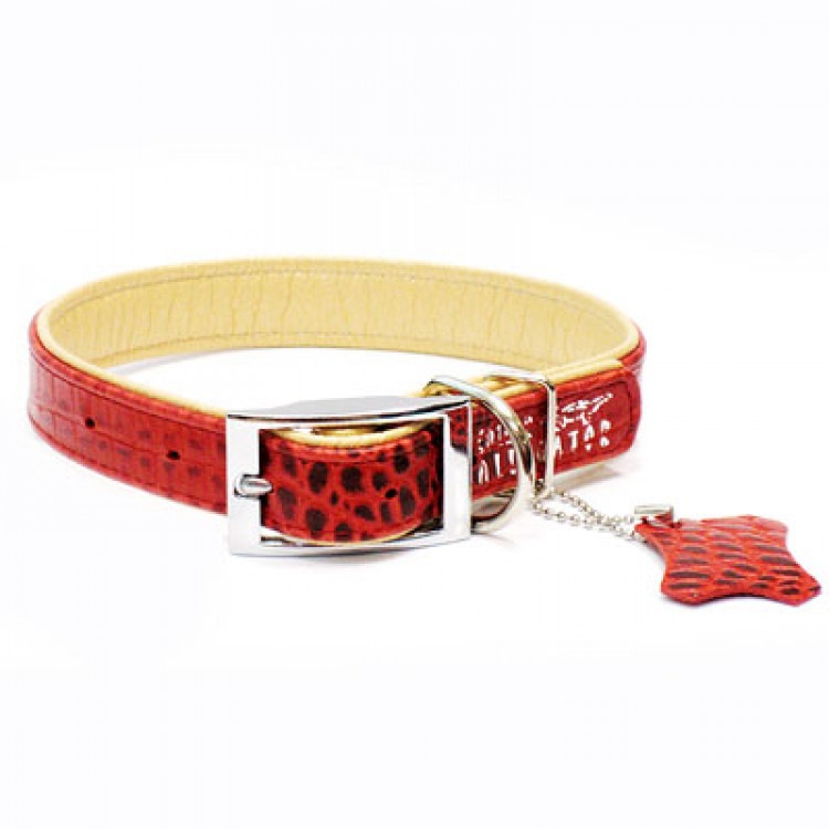Ошейник кожаный Collar ALLIGATOR, красный верх/перламутровый низ, XXS. Collar (Коллар)