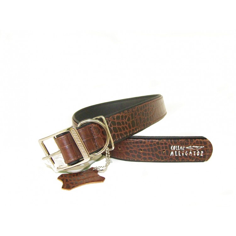 Ошейник кожаный Collar ALLIGATOR, коричневый верх/черный низ, XS. Collar (Коллар)