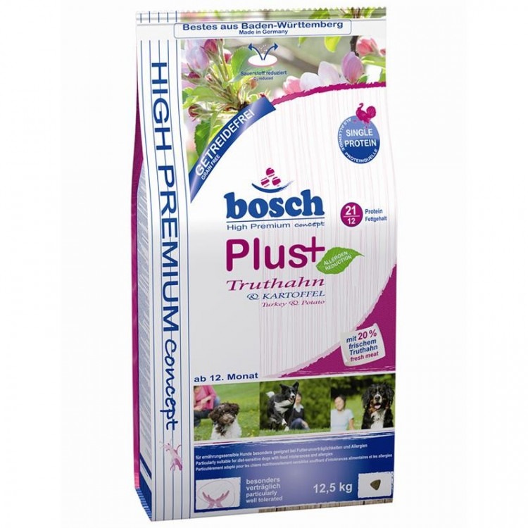 Bosch (Бош) PLUS Truthahn & Kartoffel. Сухой корм для взрослых собак всех пород с индейкой и картофелем, 2,5 кг