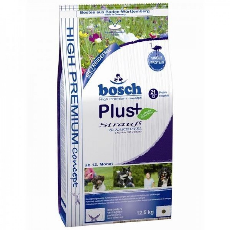 Bosch (Бош) PLUS Strauss & Kartoffel. Сухой корм для взрослых собак всех пород с мясом страуса и картофелем, 2,5 кг