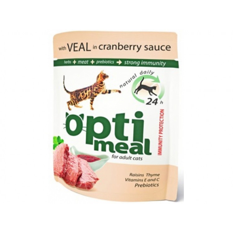 OptiMeal (ОптиМил) Veal Cranberry sauce. Консервы для кошек с телятиной в клюквенном соусе, 85 гр