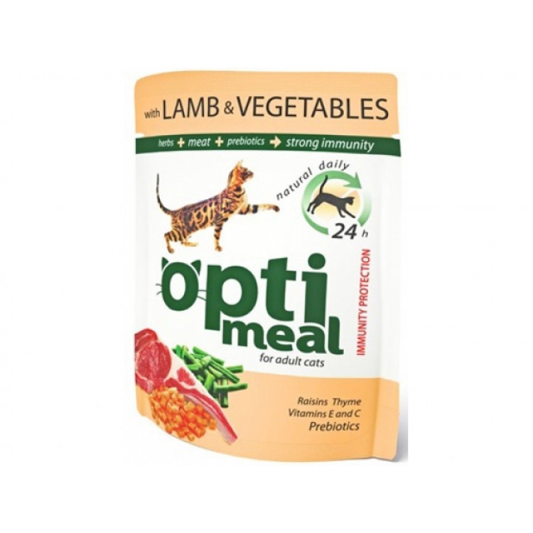 OptiMeal (ОптиМил) Lamb and Vegetables. Консервы для кошек с ягненком и овощами в желе, 85 гр