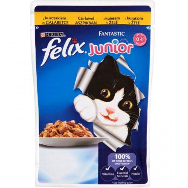 Felix Fantastic (Феликс Фантастик) Junior. Кусочки с курицей в желе для котят, 100 г