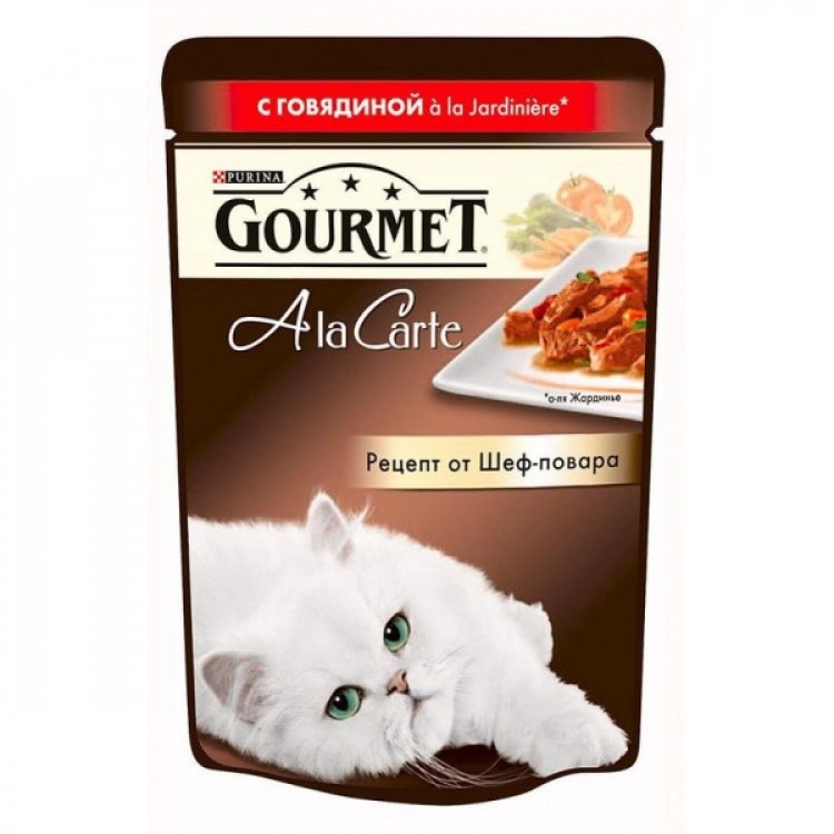 Gourmet A La Carte (Гурмет А ля Карт). Кусочки с говядиной, морковью, томатами и кабачками в подливе, 85 гр