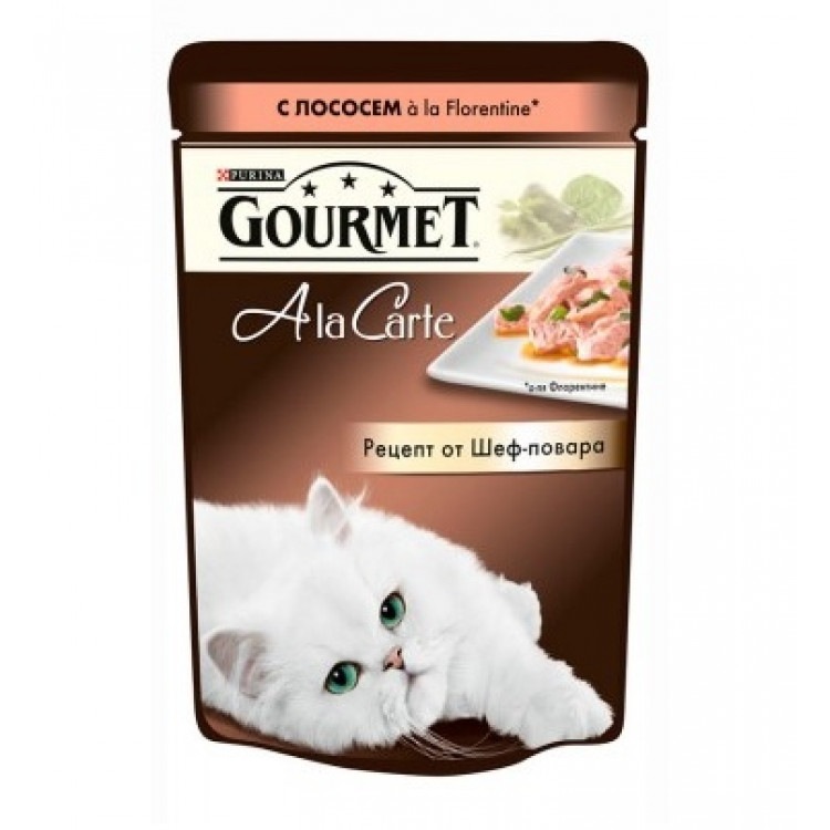 Gourmet A La Carte (Гурмет А ля Карт). Кусочки с лососем, шпинатом, кабачками и зеленым горошком в подливе, 85 гр