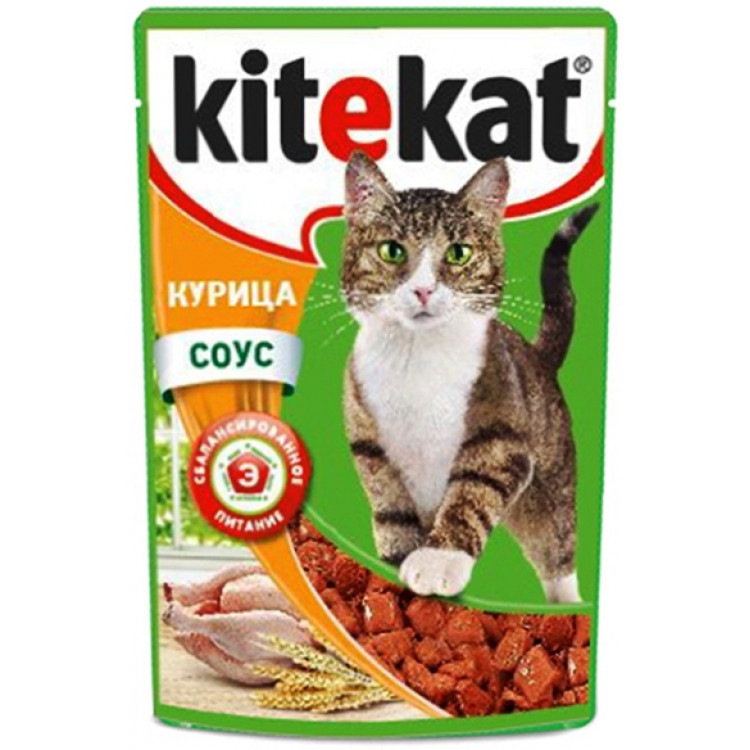 Kitekat (Китикет). Консервы для кошек с курицей в соусе, 100 гр