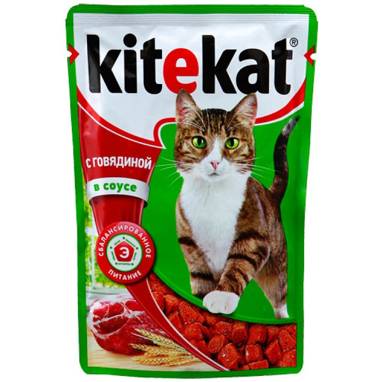 Kitekat (Китикет). Консервы для кошек с телятиной в соусе, 100 гр