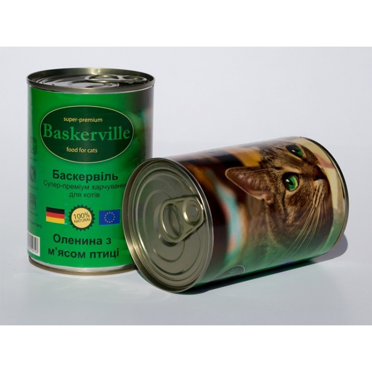 Baskerville (Баскервиль). Консервы для кошек с олениной и мясом птицы, 200 гр