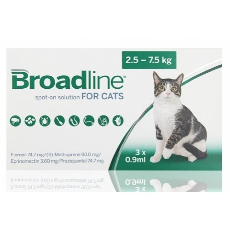 Broadline (Бродлайн). Капли для кошек от 2,5 до 7,5 кг от внешних и внутренних паразитов. Merial (Мериал)