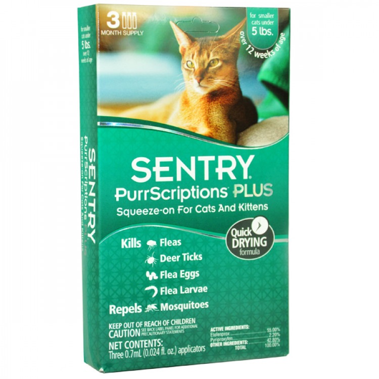 Sentry (Сентри). Капли от блох, клещей и комаров для кошек весом до 2,2 кг