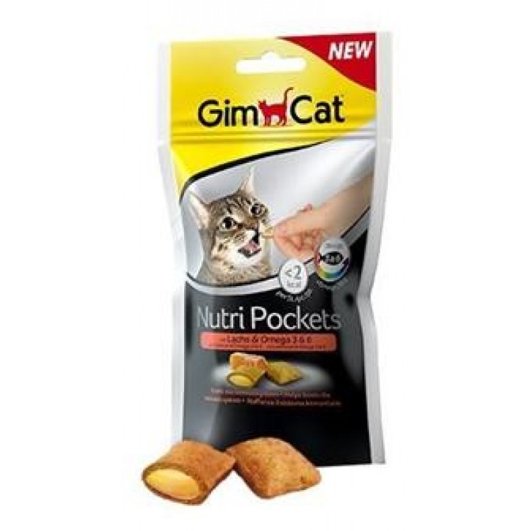 GimCat Nutri Pockets. Подушечки-лакомство для котов с лососем и Омега 3+6, 60 гр. Gimpet (Джимпет)