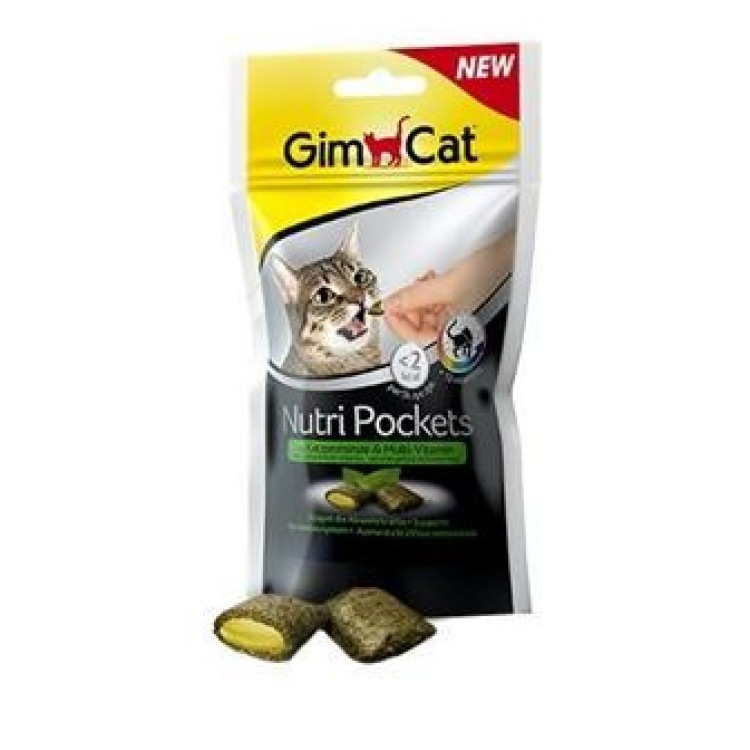 GimCat Nutri Pockets. Подушечки-лакомство для котов с кошачьей мятой и мультивитаминами, 60 гр. Gimpet (Джимпет)