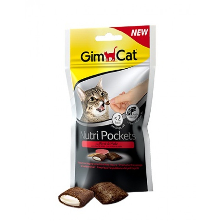 GimCat Nutri Pockets. Подушечки-лакомство для котов с говядиной и солодом, 60 гр. Gimpet (Джимпет)
