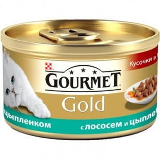 Gourmet Gold (Гурме Голд). Кусочки в подливке с курицей и лососем, 85 гр