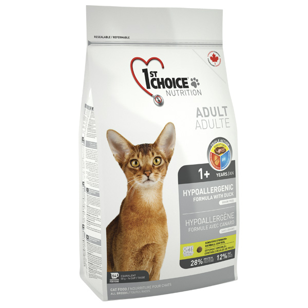 1st Choice (ФестЧойс) Hypoallergic. Сухой гипоаллергенный корм для взрослых кошек с уткой и картошкой, 0,350 кг