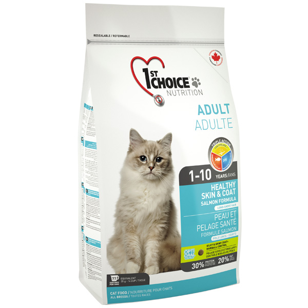 1st Choice (Фест Чойс) Healthy Skin and Coat. Сухой корм для взрослых кошек для кожи и шерсти с лососем, 2,72 кг