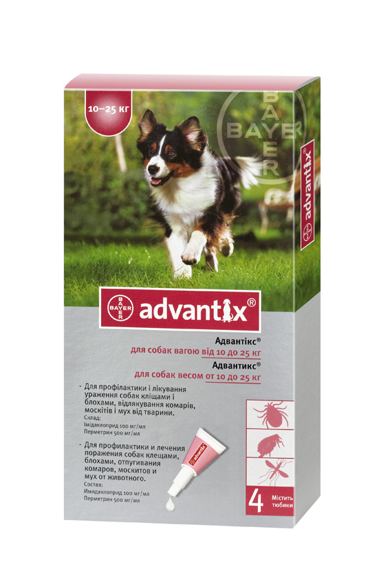Advantix (Адвантикс). Капли противопаразитарные для собак весом 10-25 кг. Bayer (Байер)