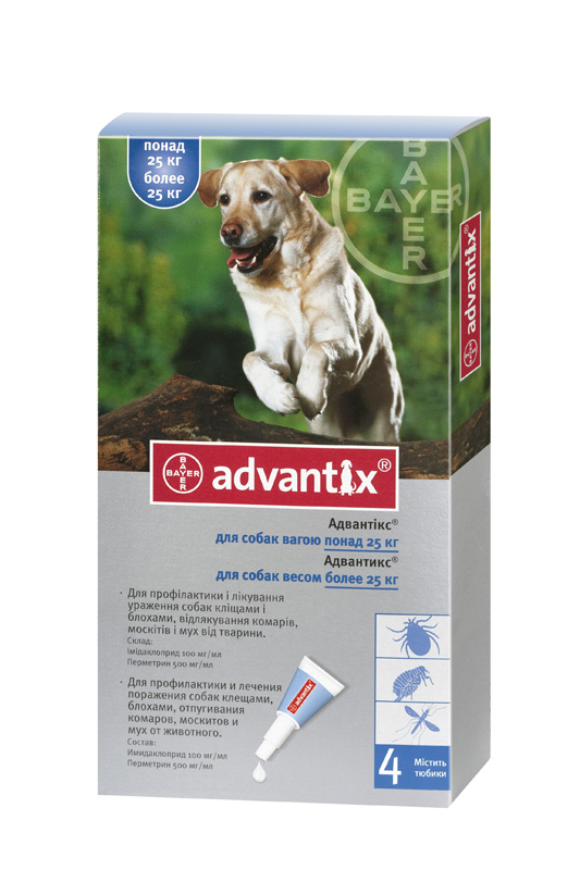 Advantix (Адвантикс). Капли противопаразитарные для собак весом более 25 кг. Bayer (Байер)