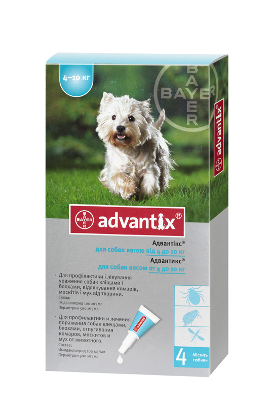 Advantix (Адвантикс). Капли противопаразитарные для собак весом 4-10 кг. Bayer (Байер)