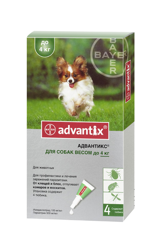 Advantix (Адвантикс). Капли противопаразитарные для собак весом до 4 кг. Bayer (Байер)