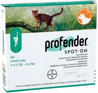 Профендер (Profender). Антигельминтные капли на холку для кошек весом 0,5 - 2,5 кг. Bayer (Байер)
