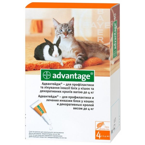 Advantage (Адвантейдж) 40. Капли противопаразитарные для кошек и котят менее 4 кг. Bayer (Байер)