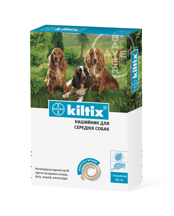 Kiltix (Килтикс). Ошейник противопаразитарный для средних пород собак, 48 см. Bayer (Байер)