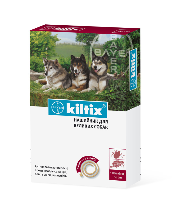 Kiltix (Килтикс). Ошейник противопаразитарный для крупных пород собак, 66 см. Bayer (Байер)