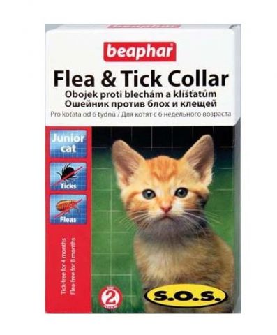 Beaphar SOS (Бифар СОС) Flea and Tick Collar for Kitten. Ошейник противопаразитарный для котят, 35 см