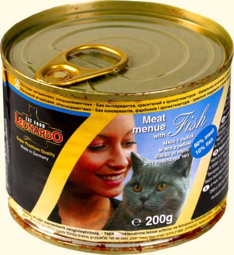 Leonardo (Леонардо) Консервы для взрослых кошек с мясом и рыбой, 200 гр