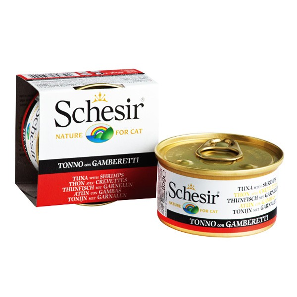 Schesir (Шезир) Cat. Консервы для кошек с тунцом и креветками, 85 гр