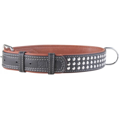 Ошейник кожаный Collar SOFT с металлическими украшениями, черный верх, XS. Collar (Коллар)